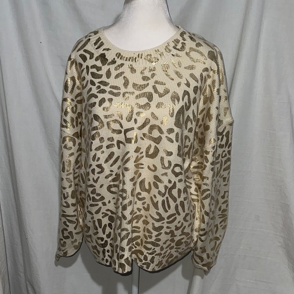 Shop Wanna B Sweaters - Fun & Fierce Ivory And Gold Cheetah Sweater size small (6/8)